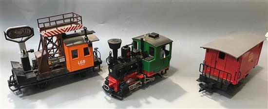 An LGB 0-4-0 steam locomotive 2774, G Gauge, together with track, transformer and rolling stock including a